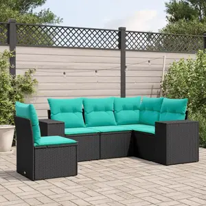 vidaXL Vidaxl Salon De Jardin 5 Pcs Avec Coussins Noir Résine Tressée pas cher