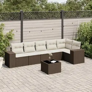vidaXL - 7-delige - Loungeset - met - kussens - poly - rattan - bruin pas cher