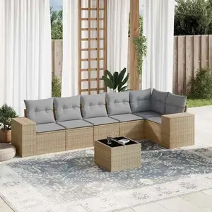 vidaXL Salon de jardin avec coussins 7 pcs beige résine tressée pas cher