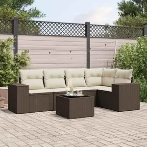 vidaXL - 6-delige - Loungeset - met - kussens - poly - rattan - bruin pas cher