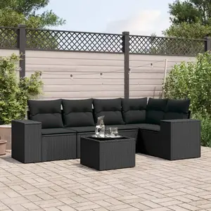 vidaXL Salon de jardin 6 pcs avec coussins noir résine tressée pas cher