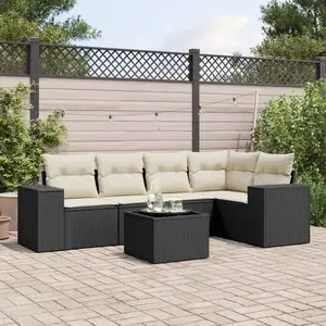 vidaXL Salon de jardin 6 pcs avec coussins noir résine tressée pas cher