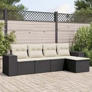 vidaXL Salon de jardin 5 pcs avec coussins noir résine tressée pas cher