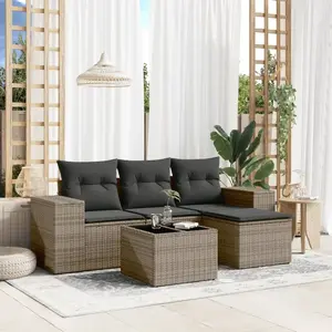 vidaXL Salon de jardin 5 pcs avec coussins gris résine tressée pas cher