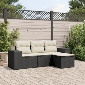 vidaXL Salon de jardin 4 pcs avec coussins noir résine tressée pas cher