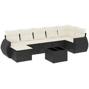 vidaXL Salon de jardin 8 pcs avec coussins noir résine tressée pas cher