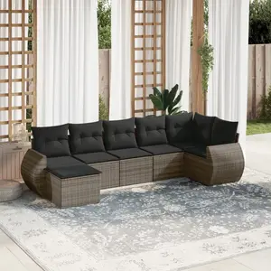 vidaXL Salon de jardin avec coussins 7 pcs gris résine tressée pas cher