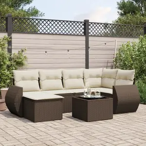 vidaXL - 7-delige - Loungeset - met - kussens - poly - rattan - bruin pas cher