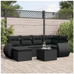 vidaXL Salon de jardin 7 pcs avec coussins noir résine tressée pas cher
