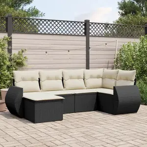 vidaXL Salon de jardin 6 pcs avec coussins noir résine tressée pas cher