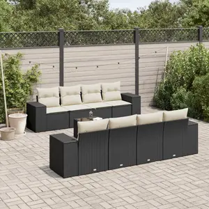 vidaXL Salon de jardin 9 pcs avec coussins noir résine tressée pas cher
