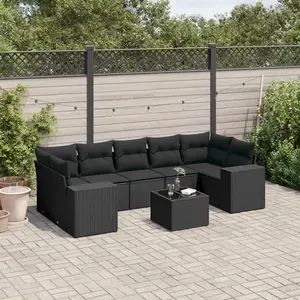 vidaXL Salon de jardin 8 pcs avec coussins noir résine tressée pas cher