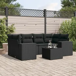 vidaXL Salon de jardin 7 pcs avec coussins noir résine tressée pas cher