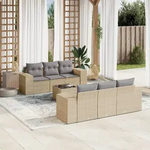 vidaXL Salon de jardin avec coussins 7 pcs beige résine tressée pas cher