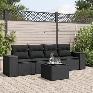 vidaXL Salon de jardin 5 pcs avec coussins noir résine tressée pas cher