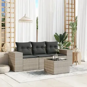 vidaXL Salon de jardin 4 pcs avec coussins gris clair résine tressée pas cher