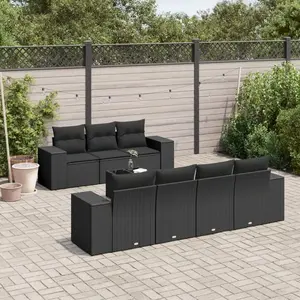 vidaXL Salon de jardin 8 pcs avec coussins noir résine tressée pas cher