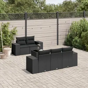 vidaXL Salon de jardin 6 pcs avec coussins noir résine tressée pas cher