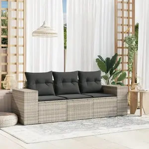 vidaXL Salon de jardin avec coussins 3 pcs gris clair résine tressée pas cher