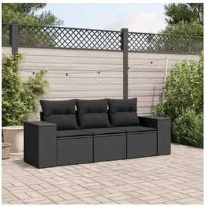 vidaXL Salon de jardin 3 pcs avec coussins noir résine tressée pas cher
