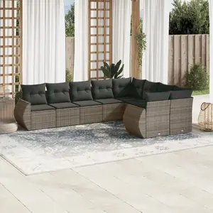 vidaXL Salon de jardin 9 pcs avec coussins gris résine tressée pas cher