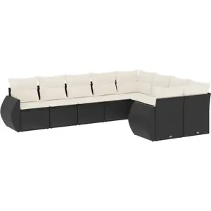 vidaXL Salon de jardin 9 pcs avec coussins noir résine tressée pas cher