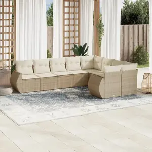 vidaXL Salon de jardin avec coussins 9 pcs beige résine tressée pas cher