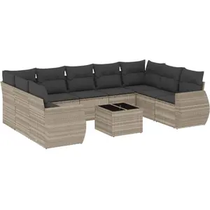 vidaXL Salon de jardin avec coussins 10 pcs gris clair résine tressée pas cher