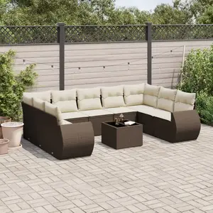 vidaXL - 10-delige - Loungeset - met - kussens - poly - rattan - bruin pas cher