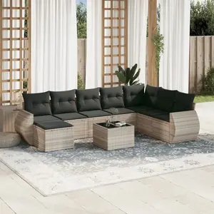 vidaXL Salon de jardin 9 pcs avec coussins gris clair résine tressée pas cher