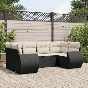 vidaXL Salon de jardin 6 pcs avec coussins noir résine tressée pas cher
