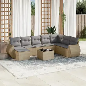 vidaXL Salon de jardin avec coussins 9 pcs beige résine tressée pas cher