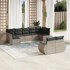 vidaXL Salon de jardin 9 pcs avec coussins gris clair résine tressée pas cher