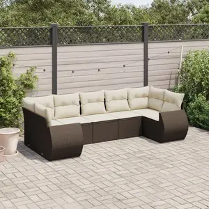 vidaXL - 7-delige - Loungeset - met - kussens - poly - rattan - bruin pas cher