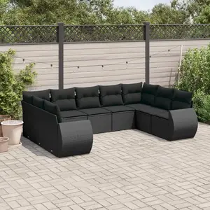vidaXL Salon de jardin 9 pcs avec coussins noir résine tressée pas cher