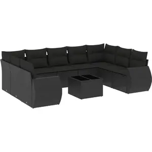 vidaXL Salon de jardin 10 pcs avec coussins noir résine tressée pas cher