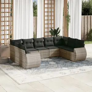 vidaXL Salon de jardin 9 pcs avec coussins gris résine tressée pas cher