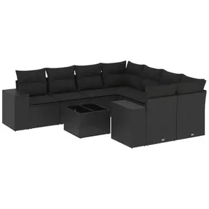 vidaXL Salon de jardin 9 pcs avec coussins noir résine tressée pas cher