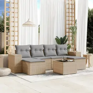 vidaXL Salon de jardin avec coussins 7 pcs beige résine tressée pas cher