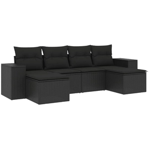 vidaXL Salon de jardin 6 pcs avec coussins noir résine tressée pas cher