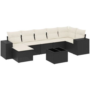 vidaXL Salon de jardin 8 pcs avec coussins noir résine tressée pas cher