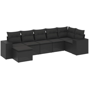 vidaXL Salon de jardin 7 pcs avec coussins noir résine tressée pas cher