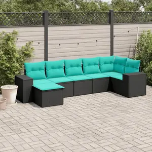 vidaXL Salon de jardin 7 pcs avec coussins noir résine tressée pas cher