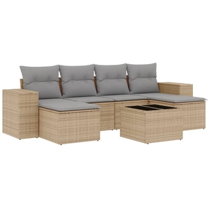 vidaXL Salon de jardin avec coussins 6 pcs beige résine tressée pas cher