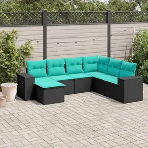 vidaXL Salon de jardin 7 pcs avec coussins noir résine tressée pas cher