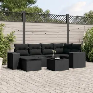 vidaXL Salon de jardin 7 pcs avec coussins noir résine tressée pas cher