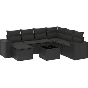 vidaXL Salon de jardin 8 pcs avec coussins noir résine tressée pas cher