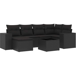 vidaXL Salon de jardin 6 pcs avec coussins noir résine tressée pas cher