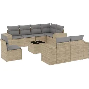 vidaXL Salon de jardin avec coussins 9 pcs beige résine tressée pas cher