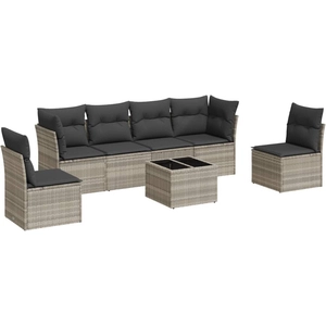 vidaXL Salon de jardin avec coussins 7 pcs gris clair résine tressée pas cher